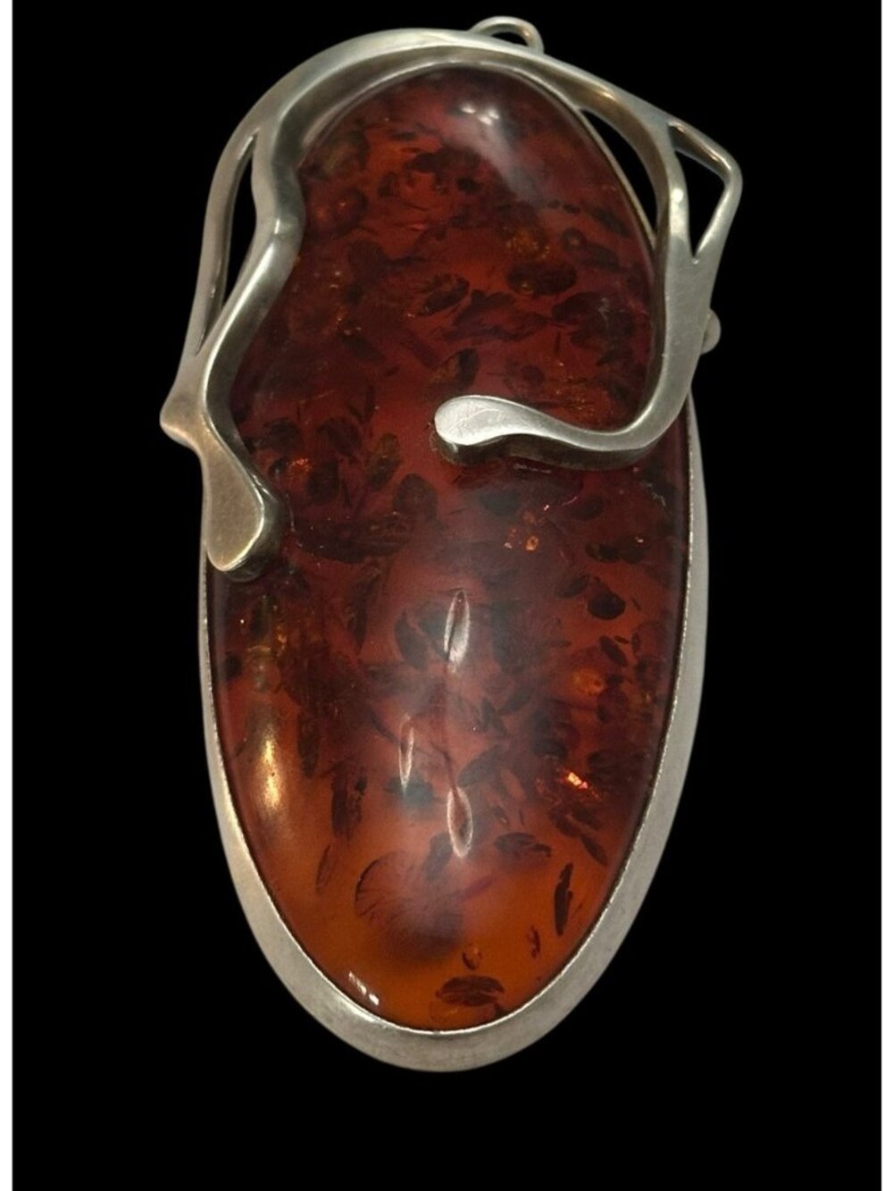 Authentic Baltic Amber Handmade Sterling Silver Pendant Modernist 35 Grams 4”